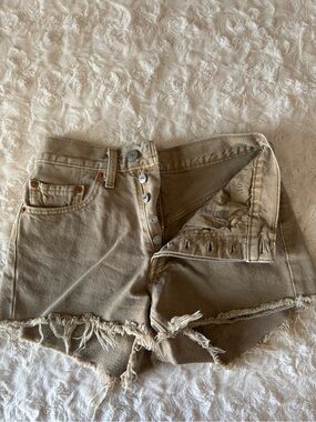 Levi's Beige Frayed Hem High-Rise Jean Shorts